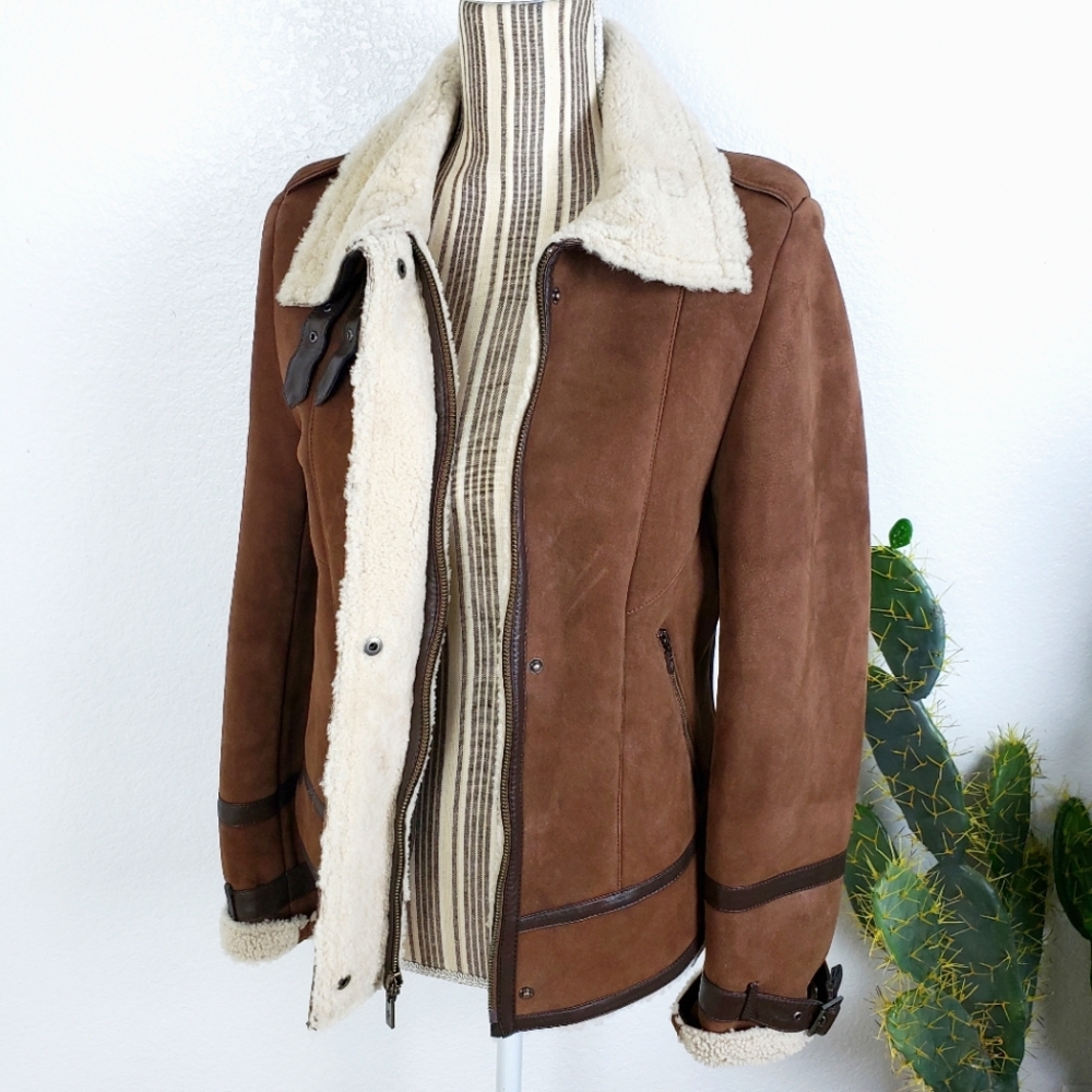 Cole Haan Genuine Shearling Sheepskin Jacket Biker Style size S